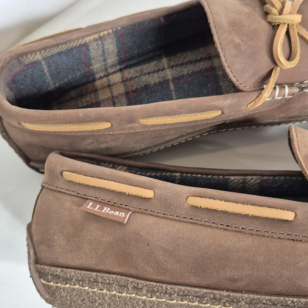 L.L. Bean Handsewn Flannel Lined Slippers - Size 10